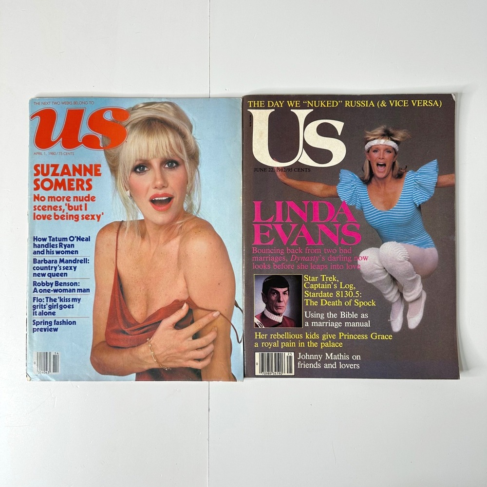 2 Vtg US Magazines April 1980 Suzanne Somers June 1982 Linda Evans Star Trek Ads